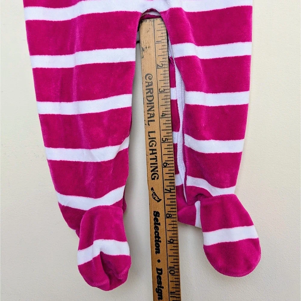 Polo Ralph Lauren Pink &‎ White Striped Velour Footie One Piece Romper 9 Months